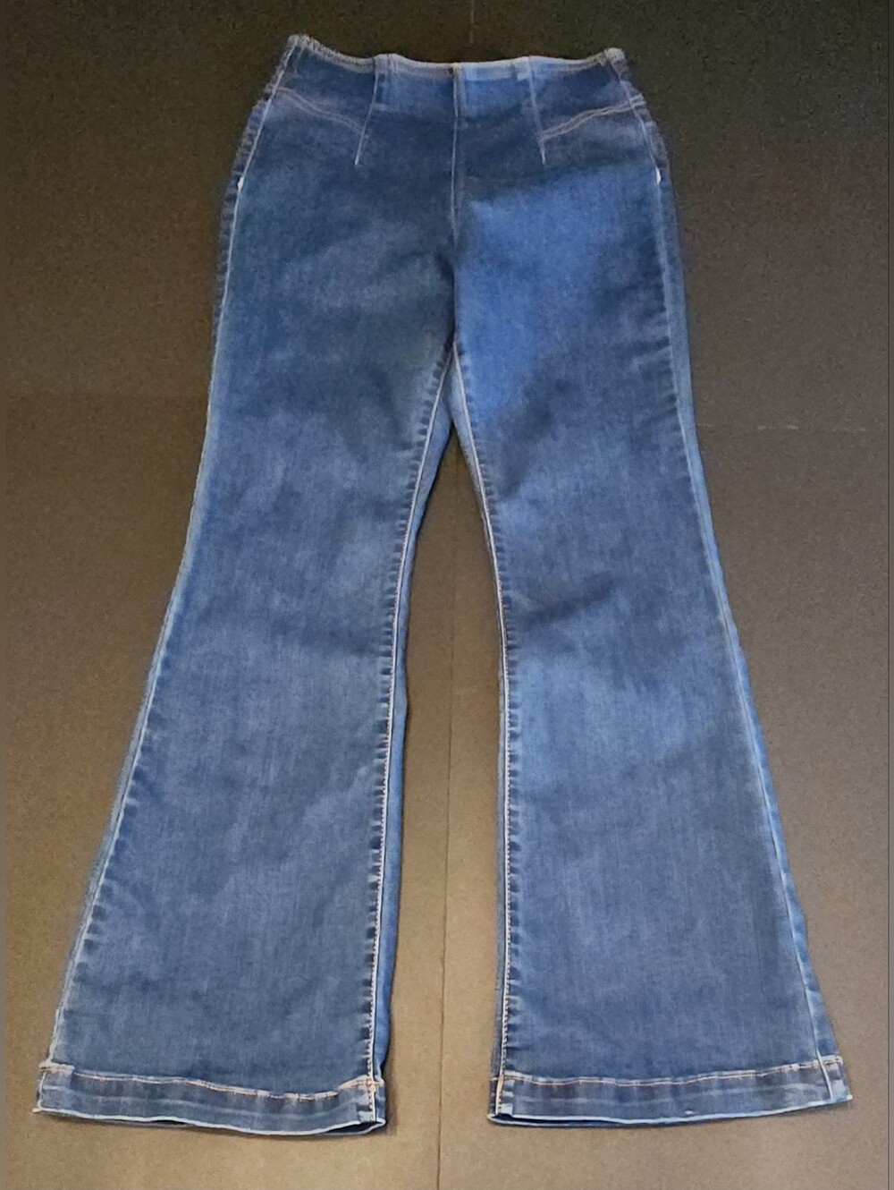 Knox Rose Denim Jean, S-8, Elastic Pull On Waist, Flared Bell Bottom, Preowned